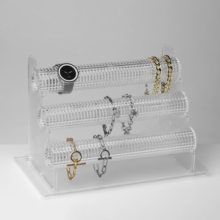 Подставка для часов, браслетов, , 3 ролика, 32×17×22 см, d=4,5 см, цвет прозрачный Подставка для часов, браслетов, , 3 ролика, 32×17×22 см, d=4,5 см, цвет прозрачный