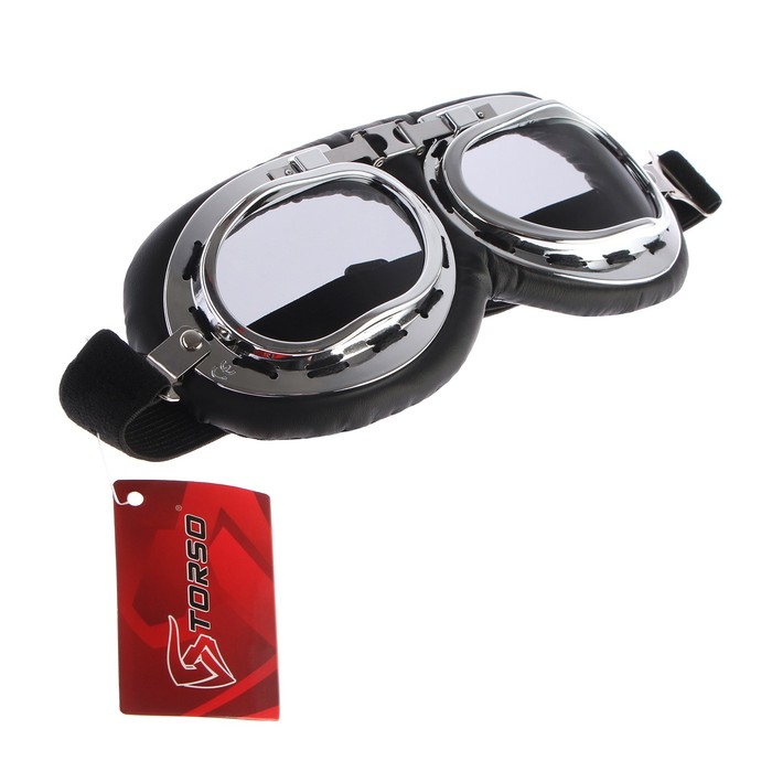 Очки для езды на мототехнике ретро, стекло хром, черные Очки для езды на мототехнике ретро, стекло хром, черные