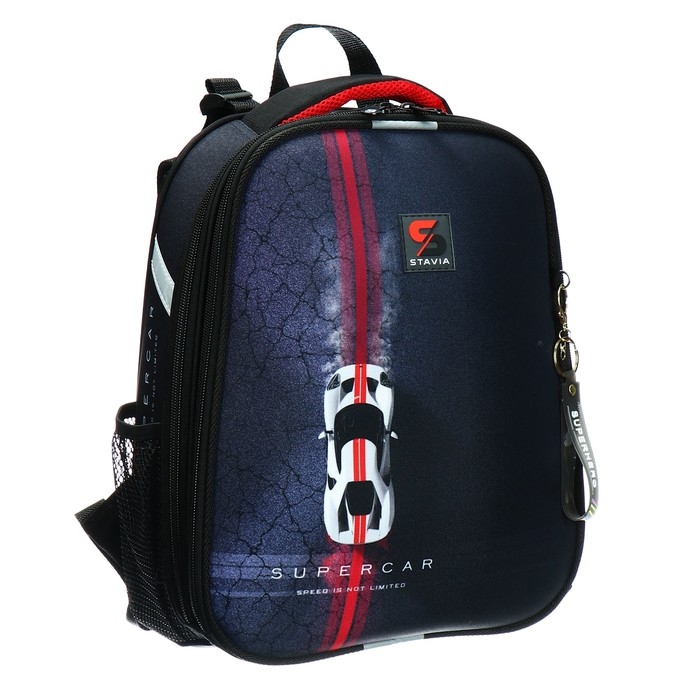 Рюкзак каркасный школьный 38 х 30 х 16 см, эргономичная спинка, Stavia "Гонка", чёрный