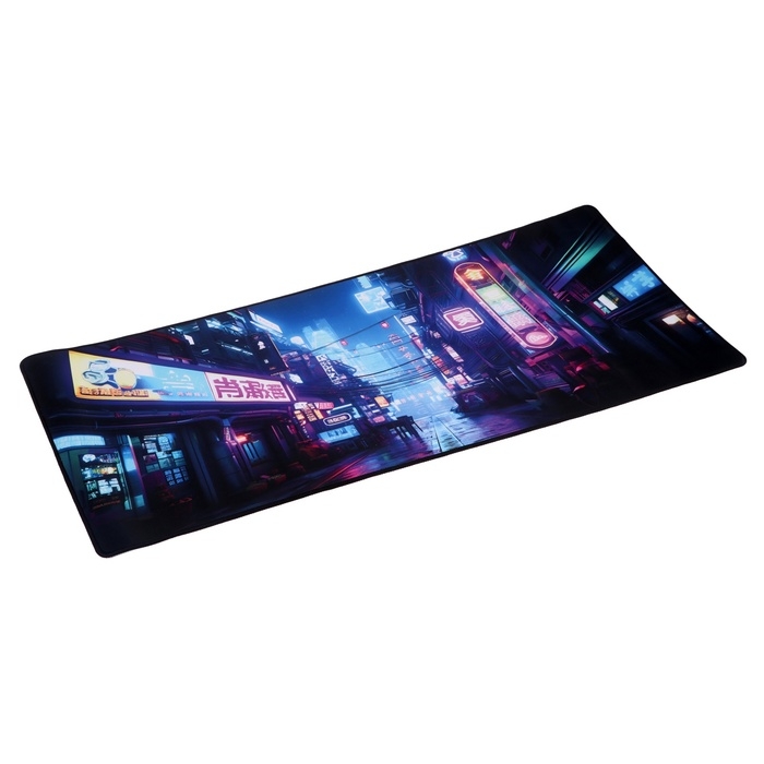 Коврик для мыши, 40х90х0.3 см, оверлок, город в стиле cyberpunk Коврик для мыши, 40х90х0.3 см, оверлок, город в стиле cyberpunk