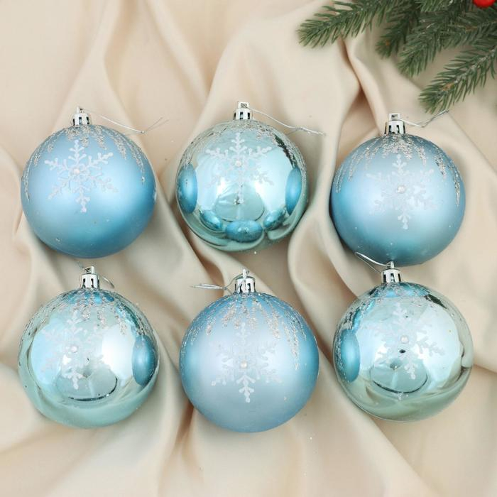 Набор шаров пластик d-8 см, 6 шт Набор шаров пластик d-8 см, 6 шт "Герда" голубой