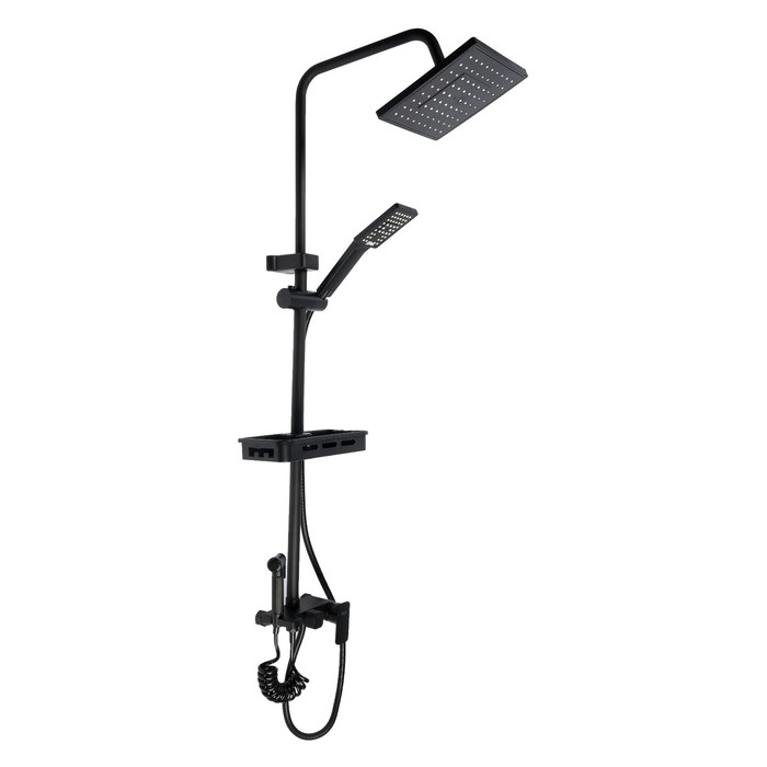 Душевая система ZEIN Z3863, смеситель, верхняя, ручная и гигиеническая лейка, полка, черная   993217 Душевая система ZEIN Z3863, смеситель, верхняя, ручная и гигиеническая лейка, полка, черная   993217