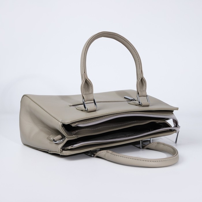 Сумка-тоут на молнии, наружный карман, цвет светло-серый