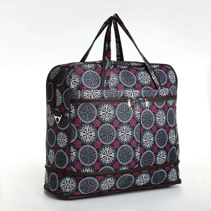 Сумка дорожная женская на молнии, с увеличением, 3 наружных кармана, длинный ремень, цвет чёрный/серый Сумка дорожная женская на молнии, с увеличением, 3 наружных кармана, длинный ремень, цвет чёрный/серый