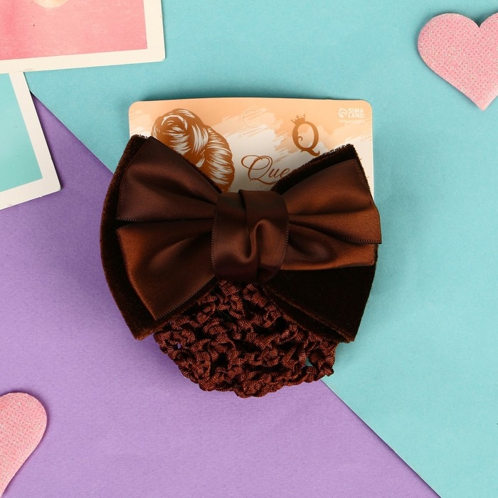 Заколка-автомат для волос "Бантик" с сеточкой для пучка,  d-10 см, коричневый