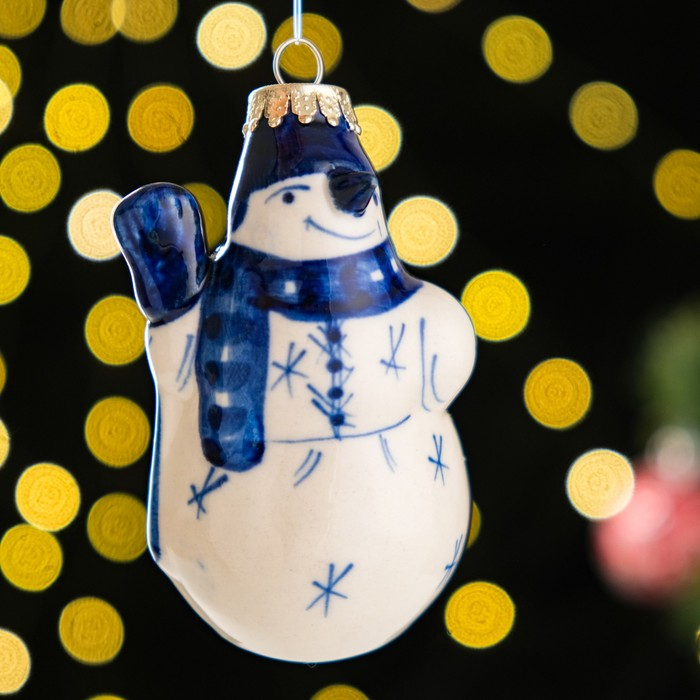 Сувенир на ёлку "Снеговик", 8 см, гжель