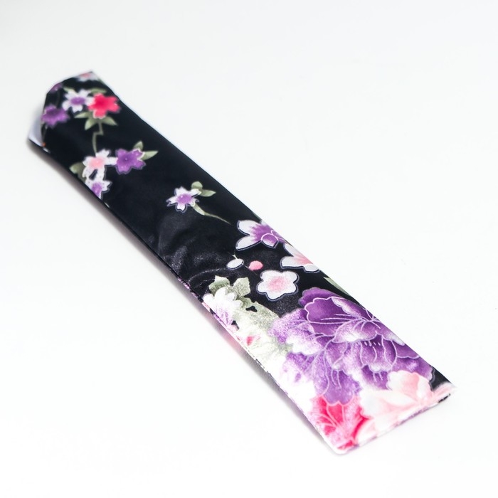 Веер бамбук, текстиль h=21 см  Веер бамбук, текстиль h=21 см "Цветы" с чехлом, чёрный