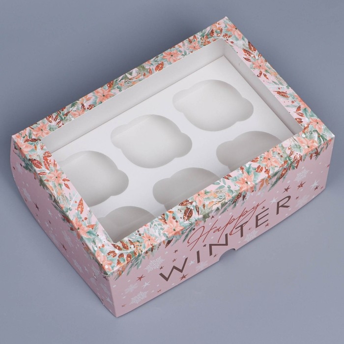 Коробка складная на 6 капкейков с окном «Happy winter», 25 х 17 х 10 см, Новый год Коробка складная на 6 капкейков с окном «Happy winter», 25 х 17 х 10 см, Новый год