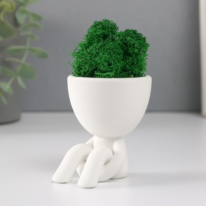 Кашпо бетонное мини Кашпо бетонное мини "Мистер Грин в ожидании" со мхом белый 5,5х7х7 см (мох зелен стабилиз)