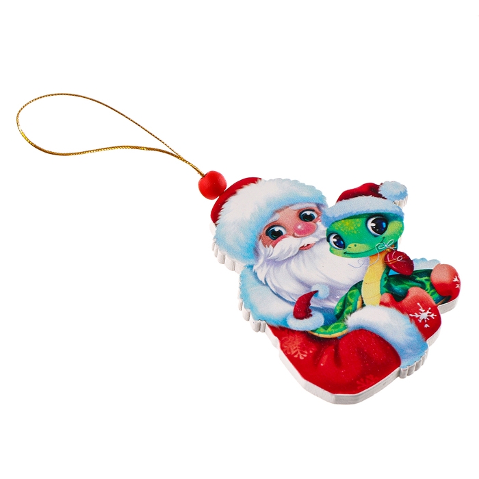 Ёлочная игрушка - подвеска деревянная «Новый год! Дед Мороз и змея», символ года 2025 Ёлочная игрушка - подвеска деревянная «Новый год! Дед Мороз и змея», символ года 2025