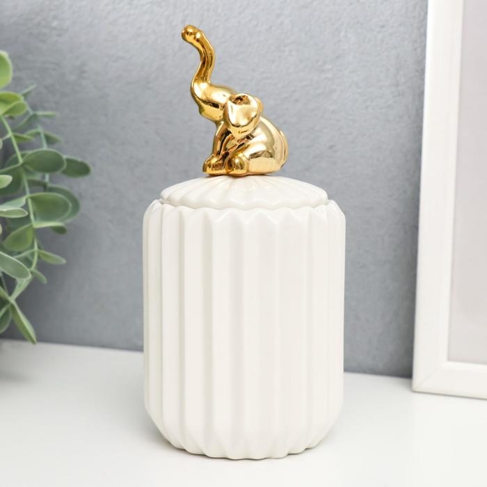 Шкатулка керамика Шкатулка керамика "Золотой слонёнок" белая, гофре 16х7х7 см