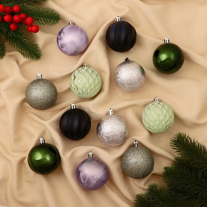 Набор шаров пластик d-6 см, 12 шт Набор шаров пластик d-6 см, 12 шт "Исида" микс