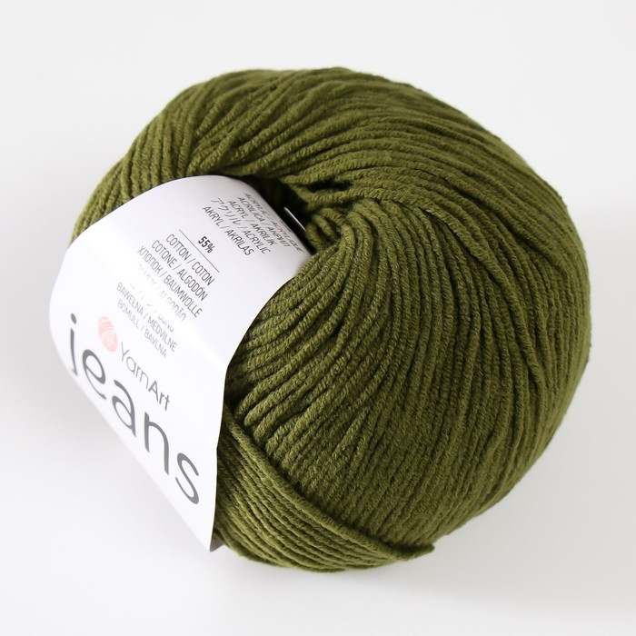 Пряжа Пряжа "Jeans" 55% хлопок, 45% акрил 160м/50гр (82 хаки)