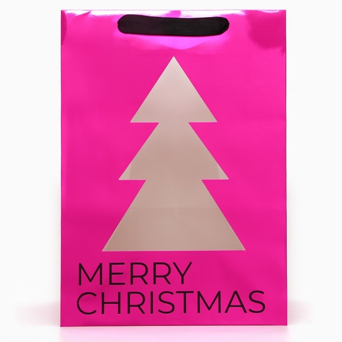 Пакет подарочный новогодний с окном, метализированный, Пакет подарочный новогодний с окном, метализированный, "Ёлка", 32 х 32 х 45 см. Новый год