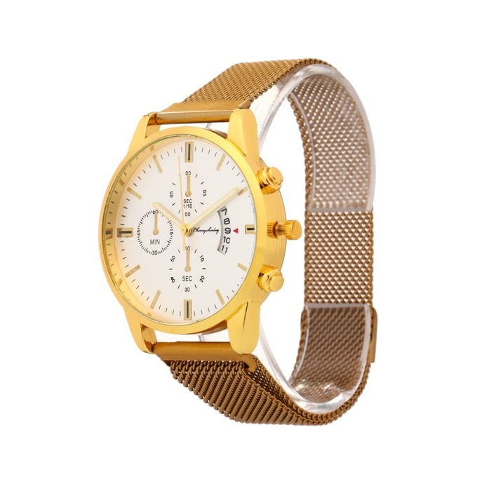 Часы наручные мужские "Эдди", d-4 см, длина ремешка 28 см, золото