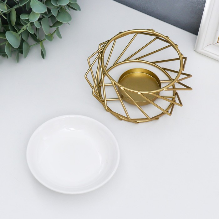 Аромалампа металл, керамика  Аромалампа металл, керамика "Геометрия плетение" золото 7,5х13х13 см