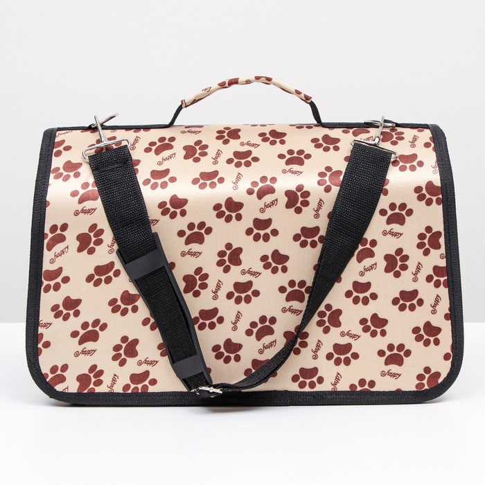 Сумка - переноска для животных  Сумка - переноска для животных "Лапки Happy", бежевая, размер S, 37,5 х 17 х 22 см