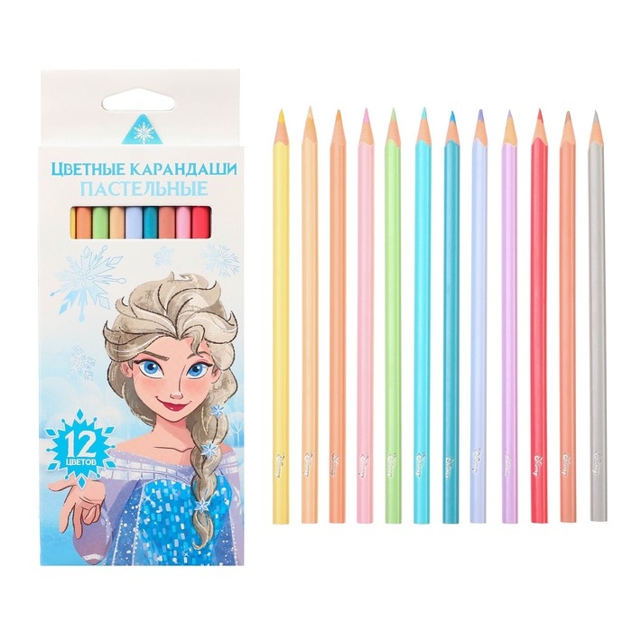 Цветные карандаши пастельные, 12 цветов, трехгранные, Холодное сердце Цветные карандаши пастельные, 12 цветов, трехгранные, Холодное сердце
