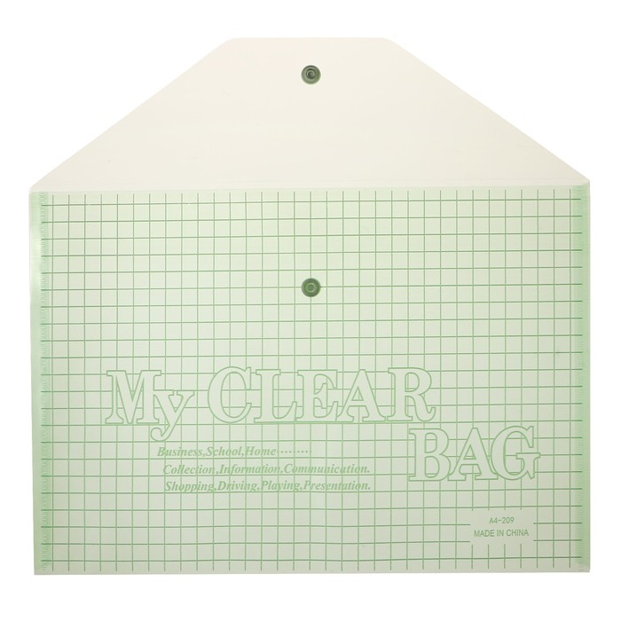 Набор папок-конвертов на кнопке А4, 120 мкр, 20 штук, клетка тонированная зелёная