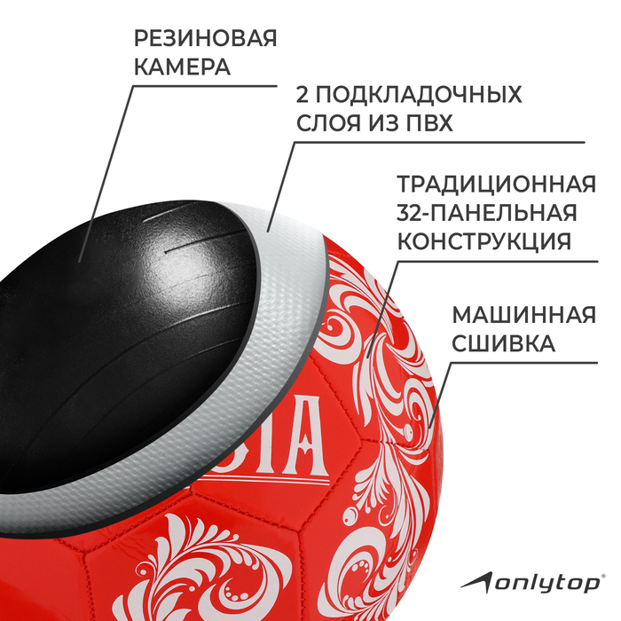 Футбольный мяч ONLYTOP RUSSIA, машинная сшивка, 32 панели, р. 5, PVC