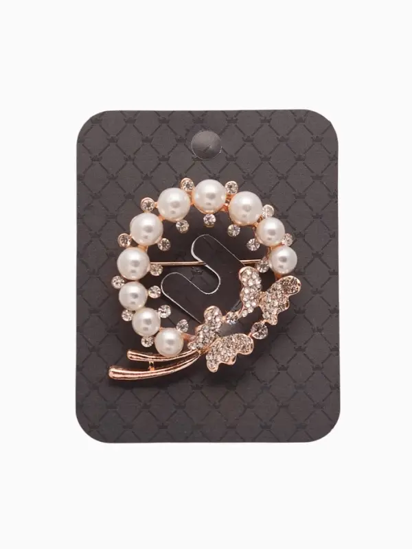 Брошь &laquo;Бабочки в жемчужном венке&raquo;, белая в розовом золоте