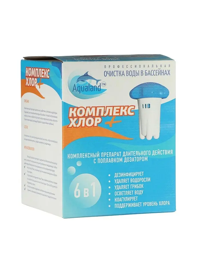 Комплексный препарат длительного действия Aqualand &laquo;Комплекс - хлор&raquo;, 6 в 1, с поплавком и дозатором, 580 г