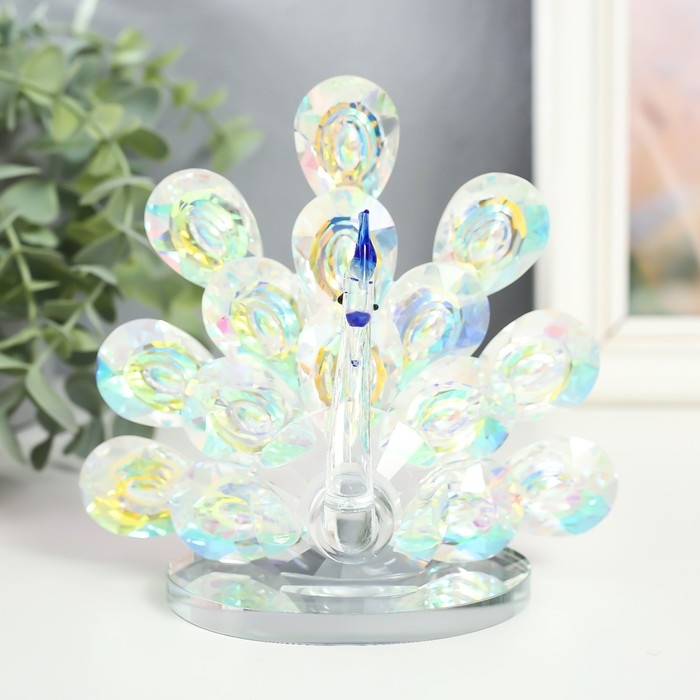 Сувенир стекло Сувенир стекло "Павлин с распушившимся хвостом" эффект муранского стекла 8х14х13 см