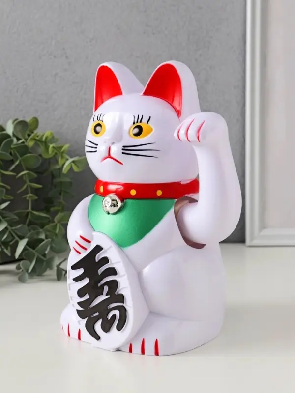 Маятник настольный антистресс &laquo;Манэки-нэко белый&raquo;, пластик, от батареек 2&times;АА, 21&times;14&times;11.3 см