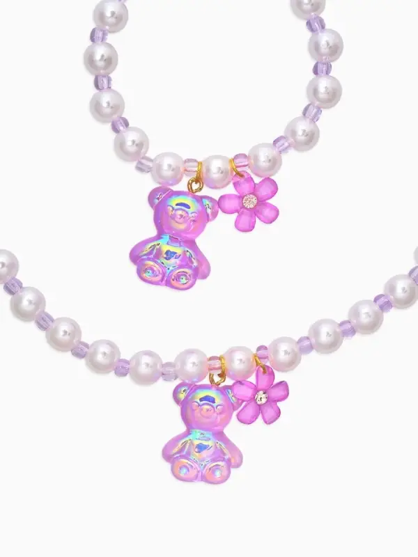 Набор детский "Выбражулька" 2 пред-а: бусы, браслет, мармеладный мишка, бело-фиолетовый