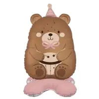 Воздушный шар фольгированный 3D 24" "Мишка в розовом колпачке" под воздух