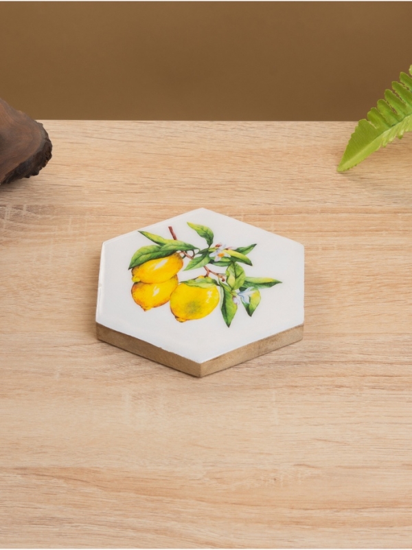 Подставка под горячее (набор 4 шт)  Подставка под горячее (набор 4 шт) "Лимоны" дерево манго 15х13х5 см