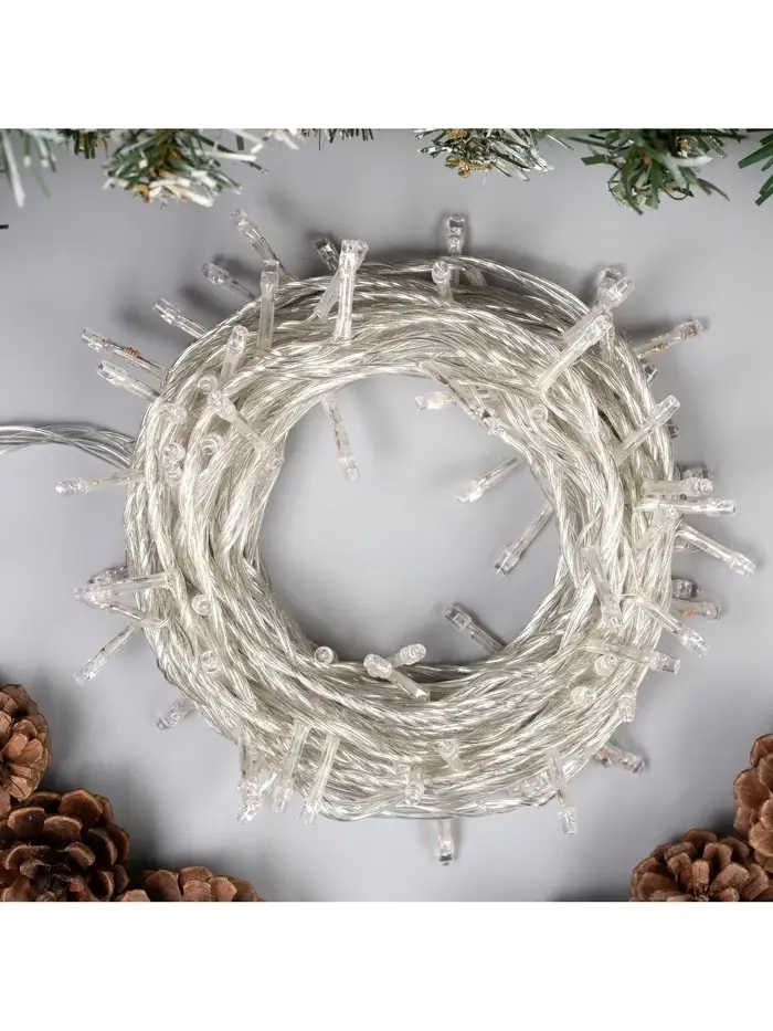 Гирлянда &laquo;Нить&raquo; 10 м, IP20, прозрачная нить, 100 LED, 8 режимов, 220 В, свечение зелёное