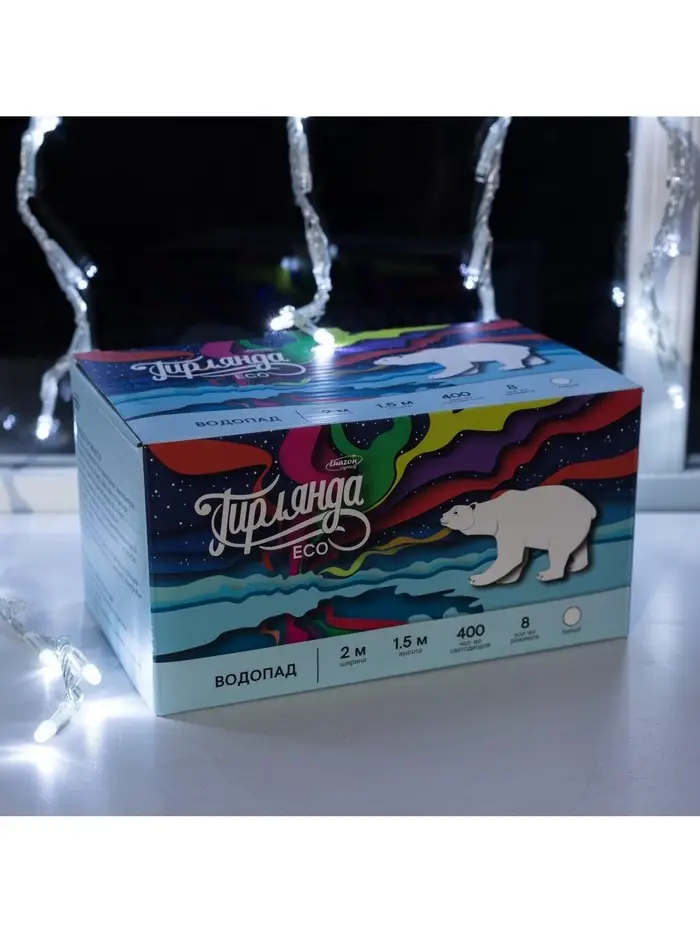 Гирлянда &laquo;Водопад&raquo; 2&times;1.5 м, IP20, прозрачная нить, 400 LED, свечение белое, 8 режимов, 220 В