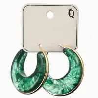 Серьги-кольца акрил "Тренд", цвет изумрудный в золоте Серьги-кольца акрил "Тренд", цвет изумрудный в золоте