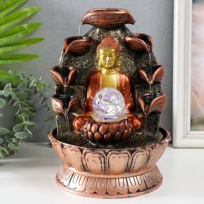 Фонтан настольный от сети, подсветка "Будда у скалы с чашами" 26х20х20 см, МИКС