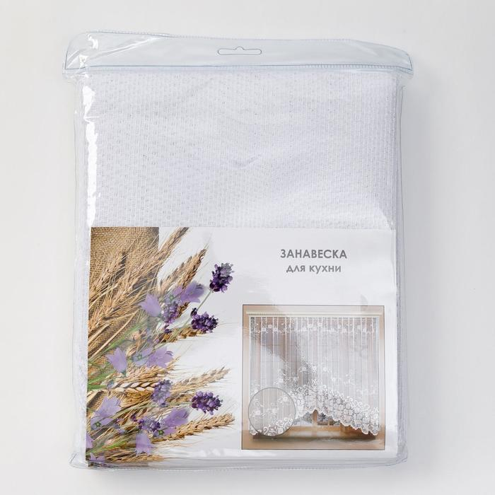 Тюль на кухню со шторной лентой, 305х165 см, цвет белый, 100% полиэстер Тюль на кухню со шторной лентой, 305х165 см, цвет белый, 100% полиэстер