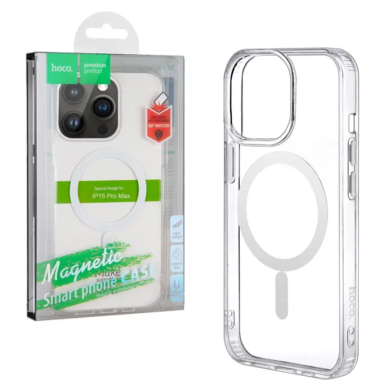 Чехол для iPhone 15 Pro Max Hoco TPU прозрачный MagSafe