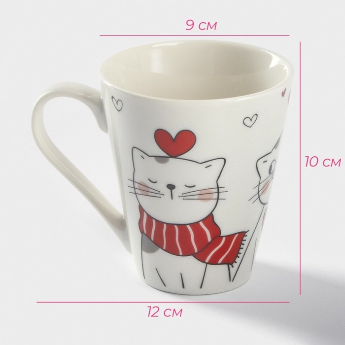 Кружка Доляна «Котики», 320 мл, фарфор, цвет белый