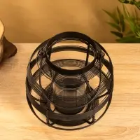 Подсвечник фонарь со стеклянной колбой, 19×19×18 см, d=9 см, металл, чёрный