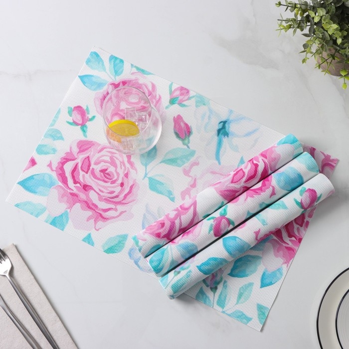 Салфетки сервировочные на стол Доляна «Бутоны», 4 шт, 45×30 см