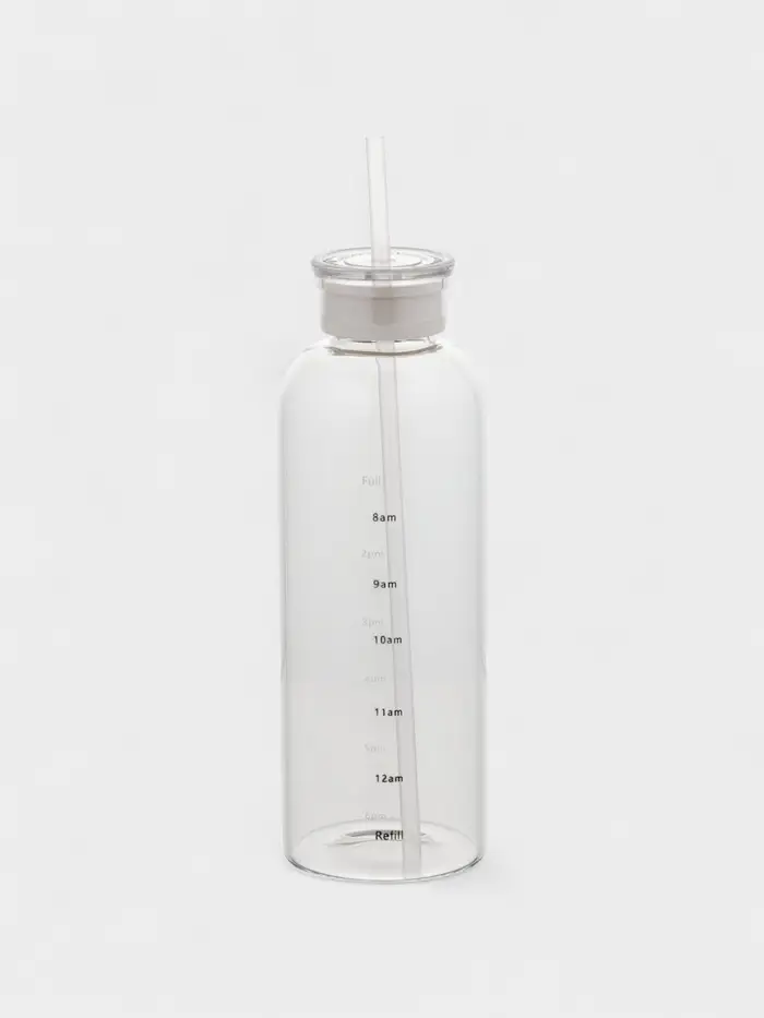 Бутылка для воды с трубочкой и шкалой времени, 750 мл, 7,5х23 см