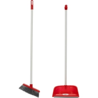 Набор для уборки совок с щеткой для пола AF201-R, длинный ворс, красный