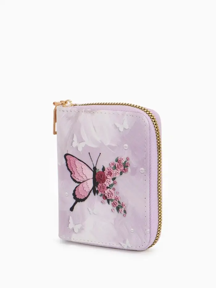 Кошелёк женский на молнии, 8.5&times;2.5&times;10.5 см, розовый