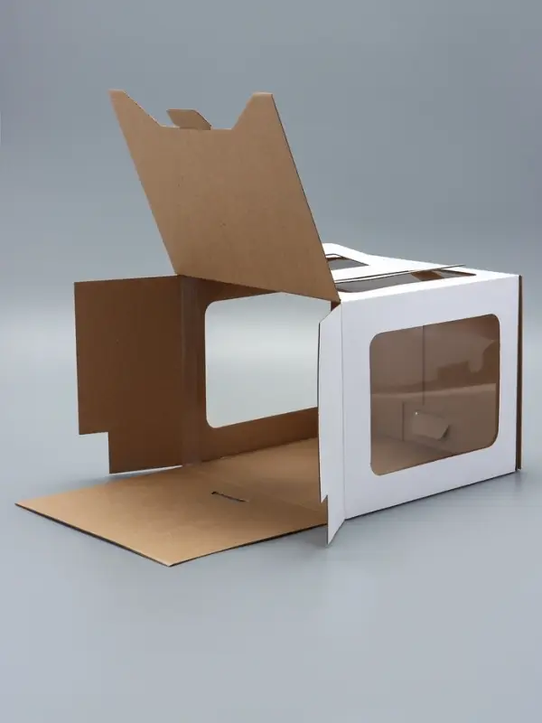 Коробка под торт 2 окна, с ручками, белая, 24&times;24&times;20 см