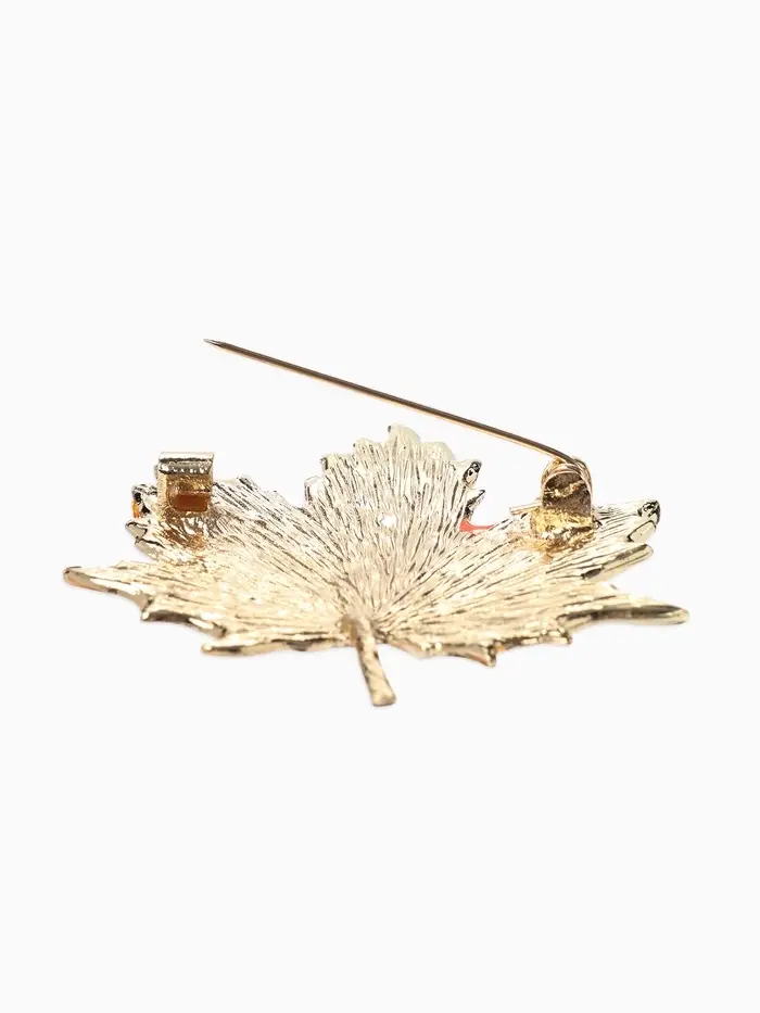 Брошь &laquo;Лист&raquo; кленовый осенний, цвет оранжевый в золоте