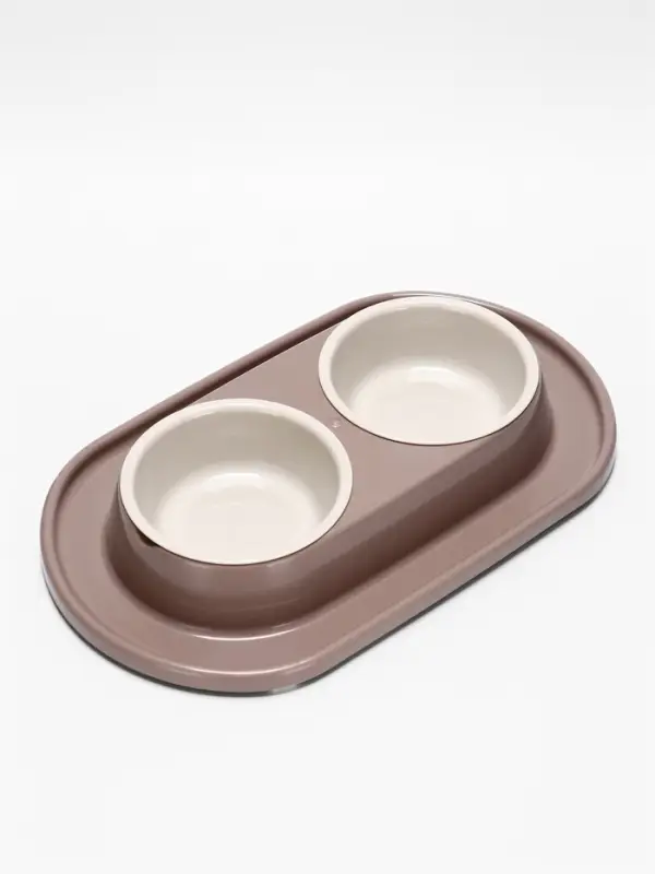 Миска двойная для животных &laquo;Мур-мяу&raquo;, 300 мл, на подставке, пластик, бежевая