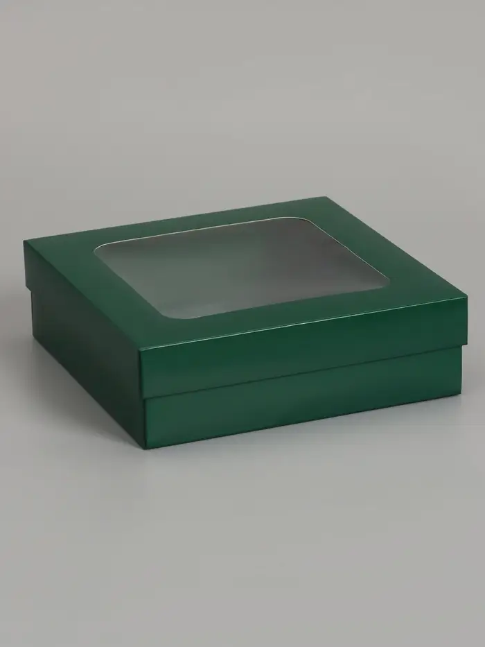 Коробка складная, крышка-дно, армейский зелёный, с окном 20&times;20&times;6 см