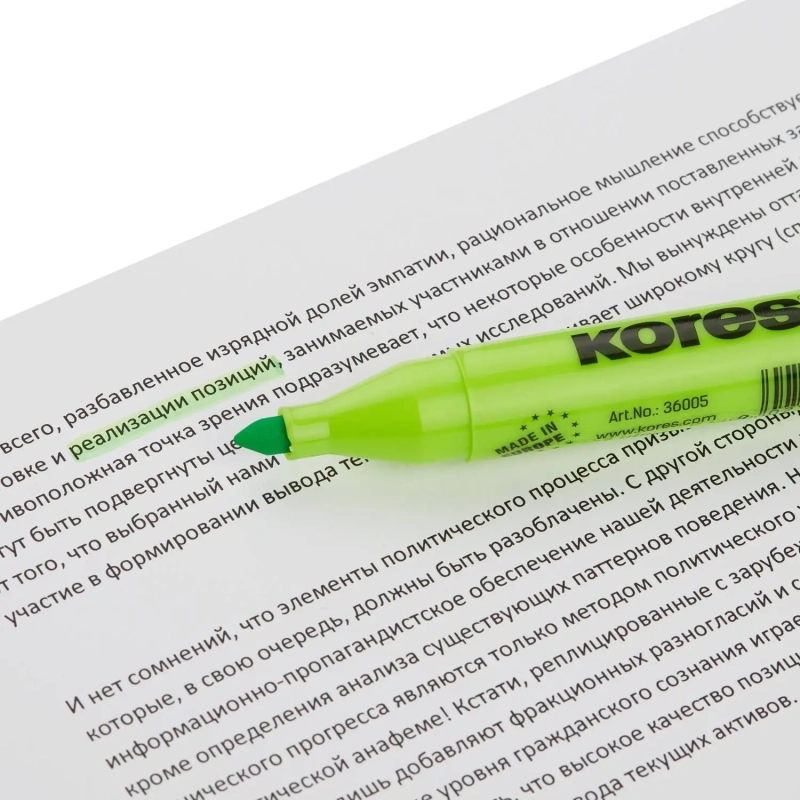 Маркер текстовыделитель KORES 1-5 мм зеленый 36005