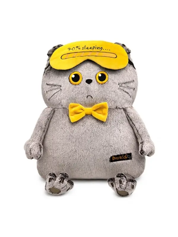 Мягкая игрушка &laquo;Кот-подушка в маске для сна&raquo;, 34 см, МИКС