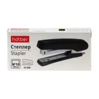 Степлер №10 Hatber, 20 листов, 100 скоб захват 60 мм, чёрный, с антистеплером